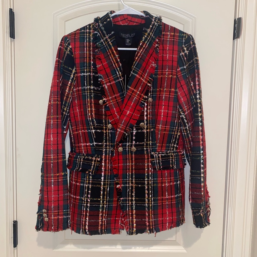 NWT Rachel Zoe plaid tweed blazer medium